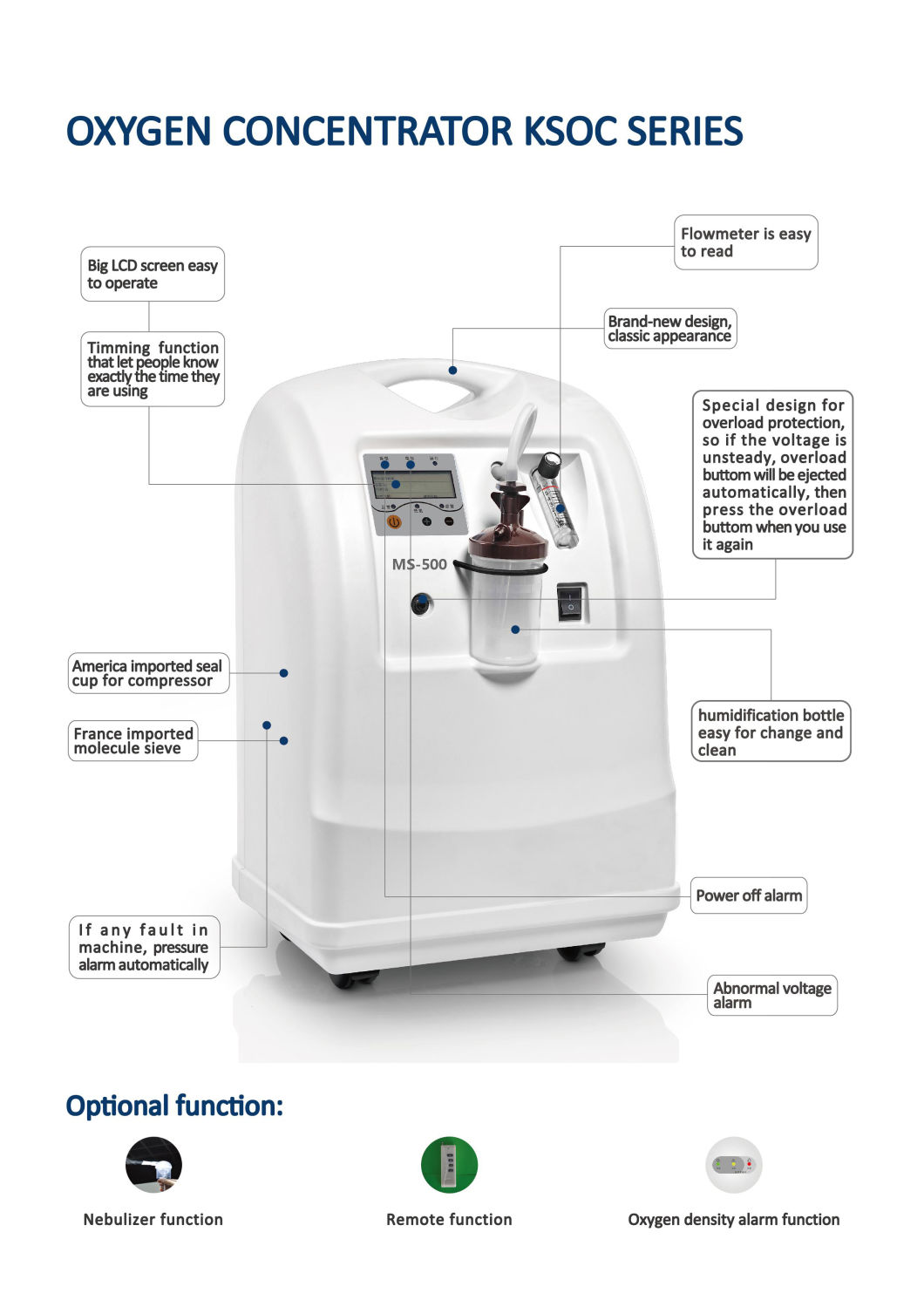 (MS-500) Equipo médico Concentrador de oxígeno, Concentrador de O2