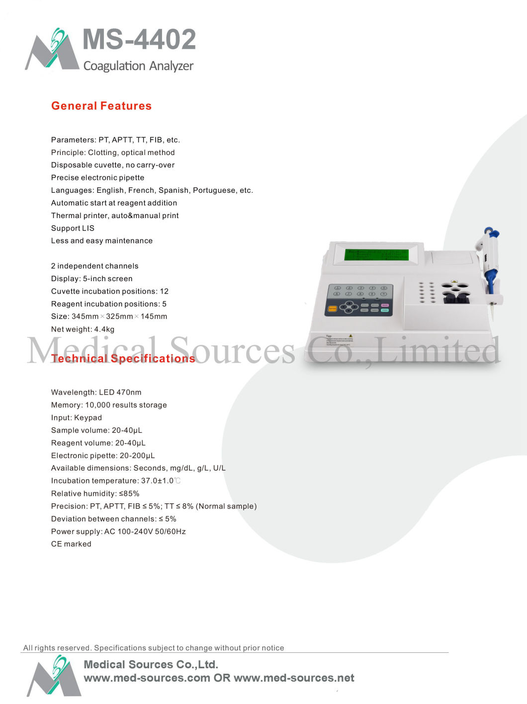 (MS-4402) Coagulomètre bon marché d'analyseur de coagulation semi-automatique