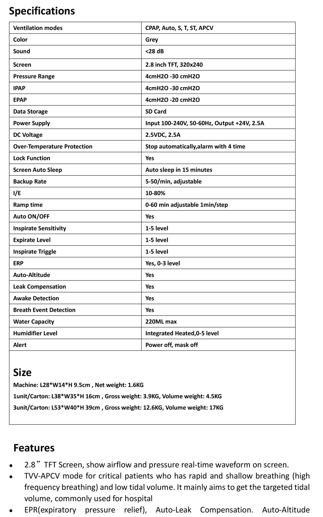 Aparato de respiraci&oacute;n Auto port&aacute;til Hospital No invasivo M&eacute;dico Bipap Epr Apcv CPAP Ventilador