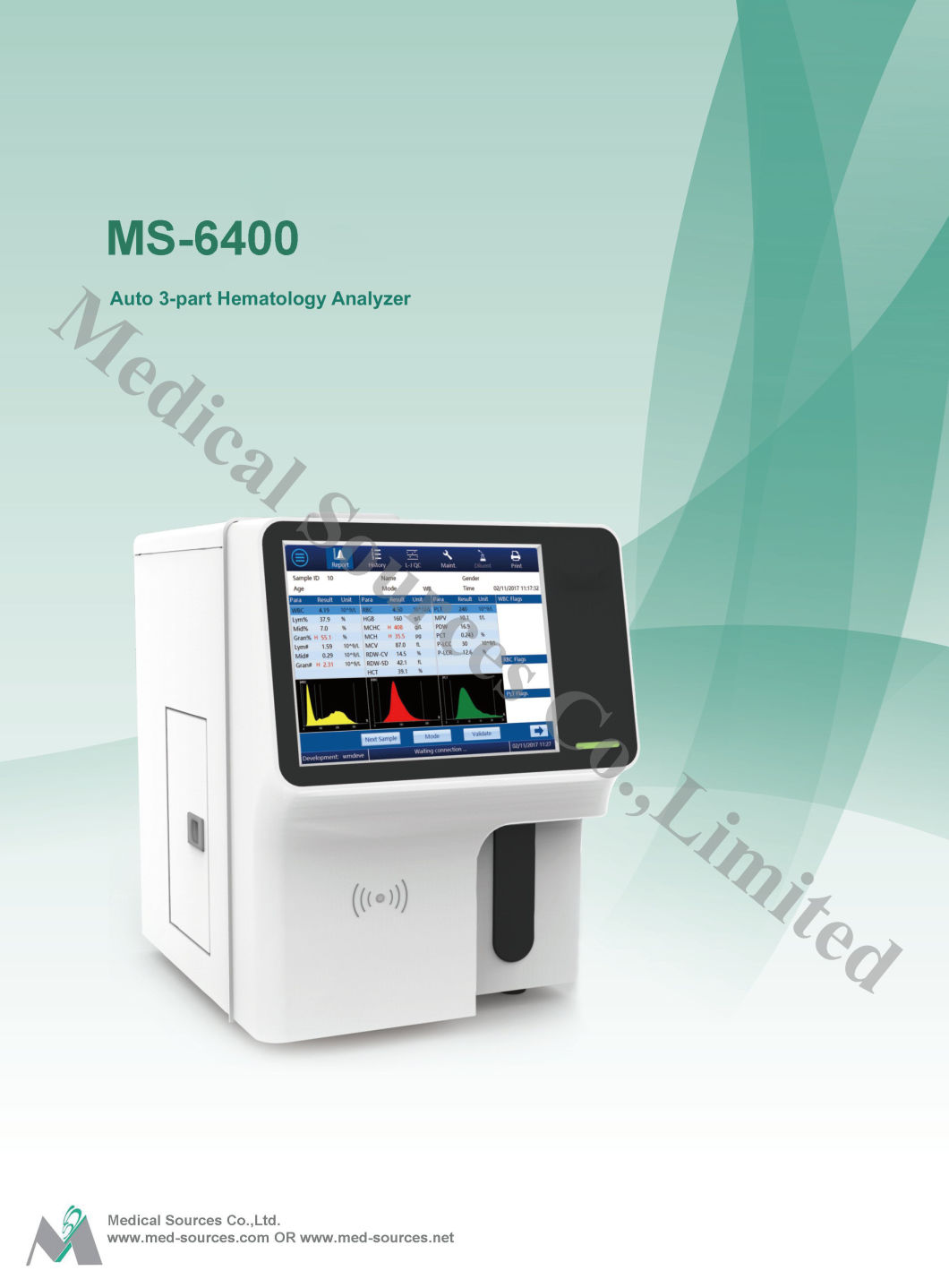 Ms-6400 Lab Hospital Equipment Analizador de hematolog&iacute;a autom&aacute;tico de tres partes y tres partes