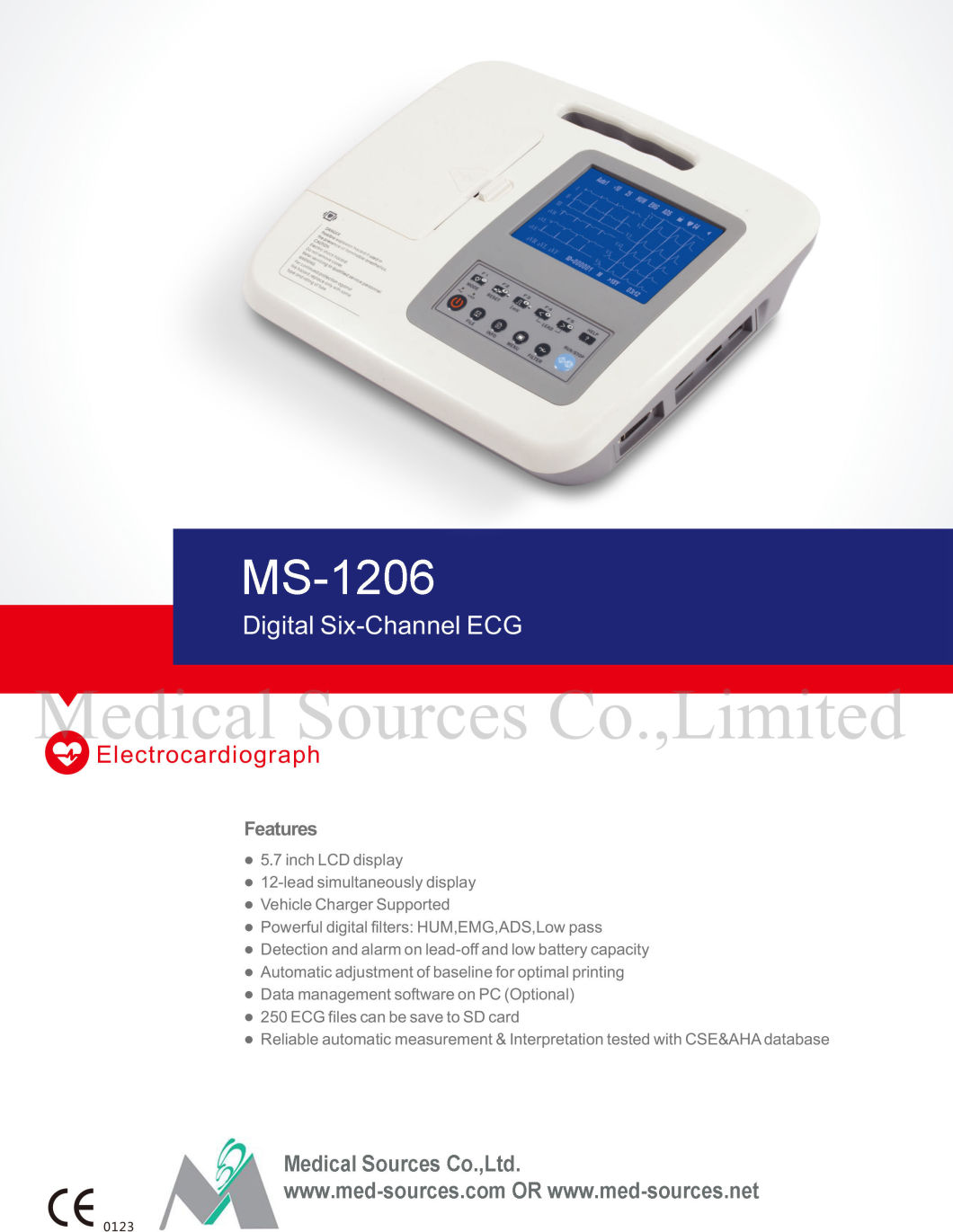 (MS-1206) Medical Digital 6 Channel Electrocardiograph Machine ECG