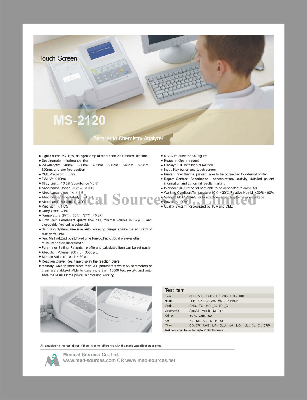 Semi-Automatic Clinical Analyzer Chemistry Biochemistry Analyzer (MS-2120)