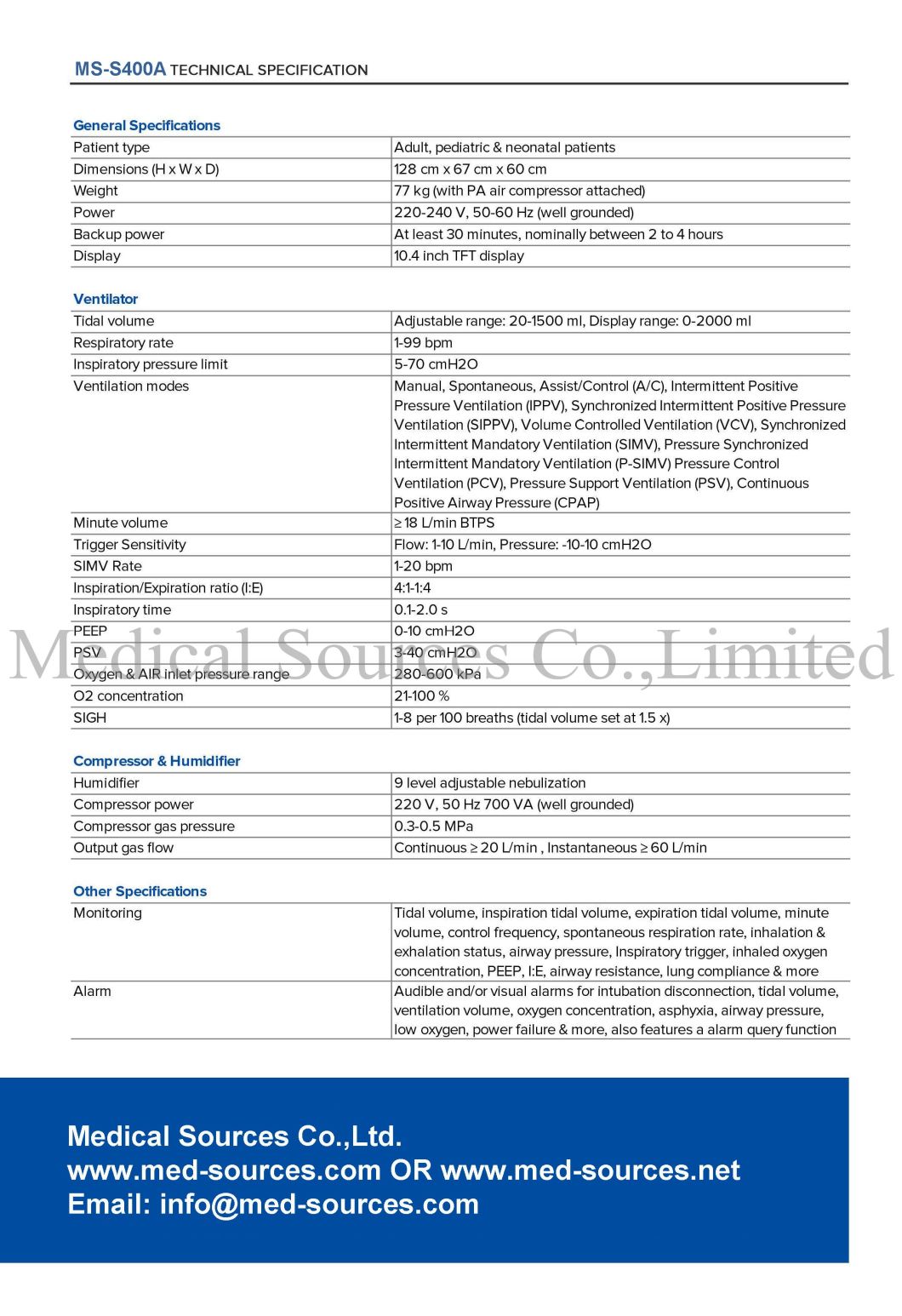 (MS-S400A) Medical CPAP Machine Neonatal Ventilator System Baby Ventilator