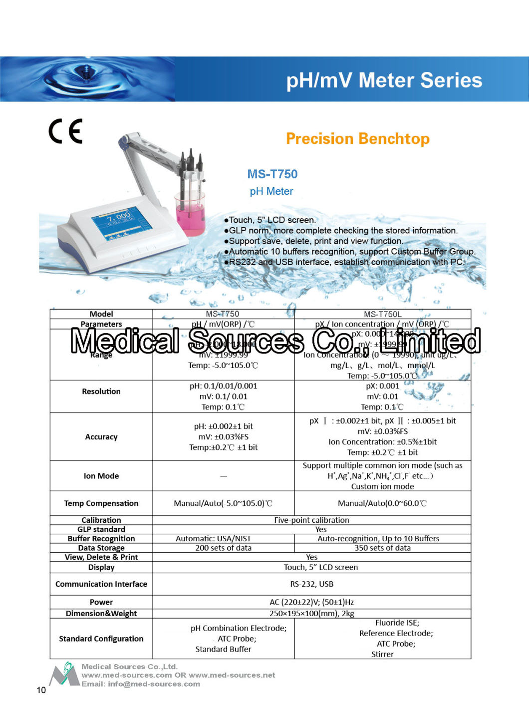 (MS-T750) Large LED Display Bench Top Table Top pH Meter