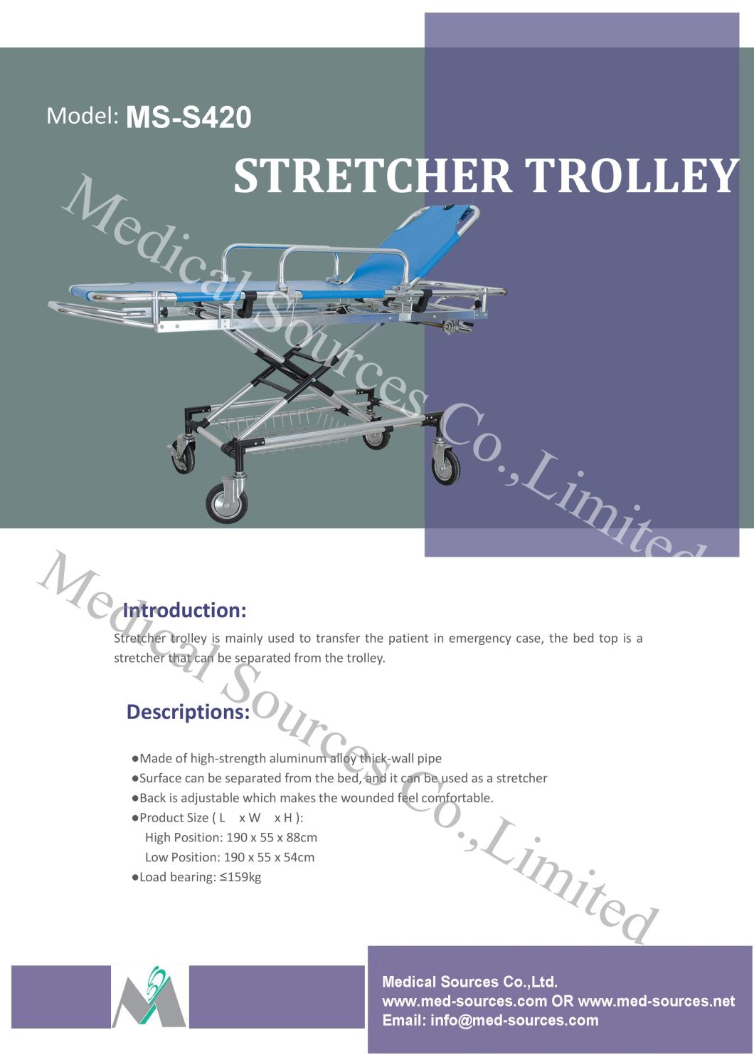 (MS-S420) Medical Ambulance Stainless Steel Transport Hydraulic Stretcher