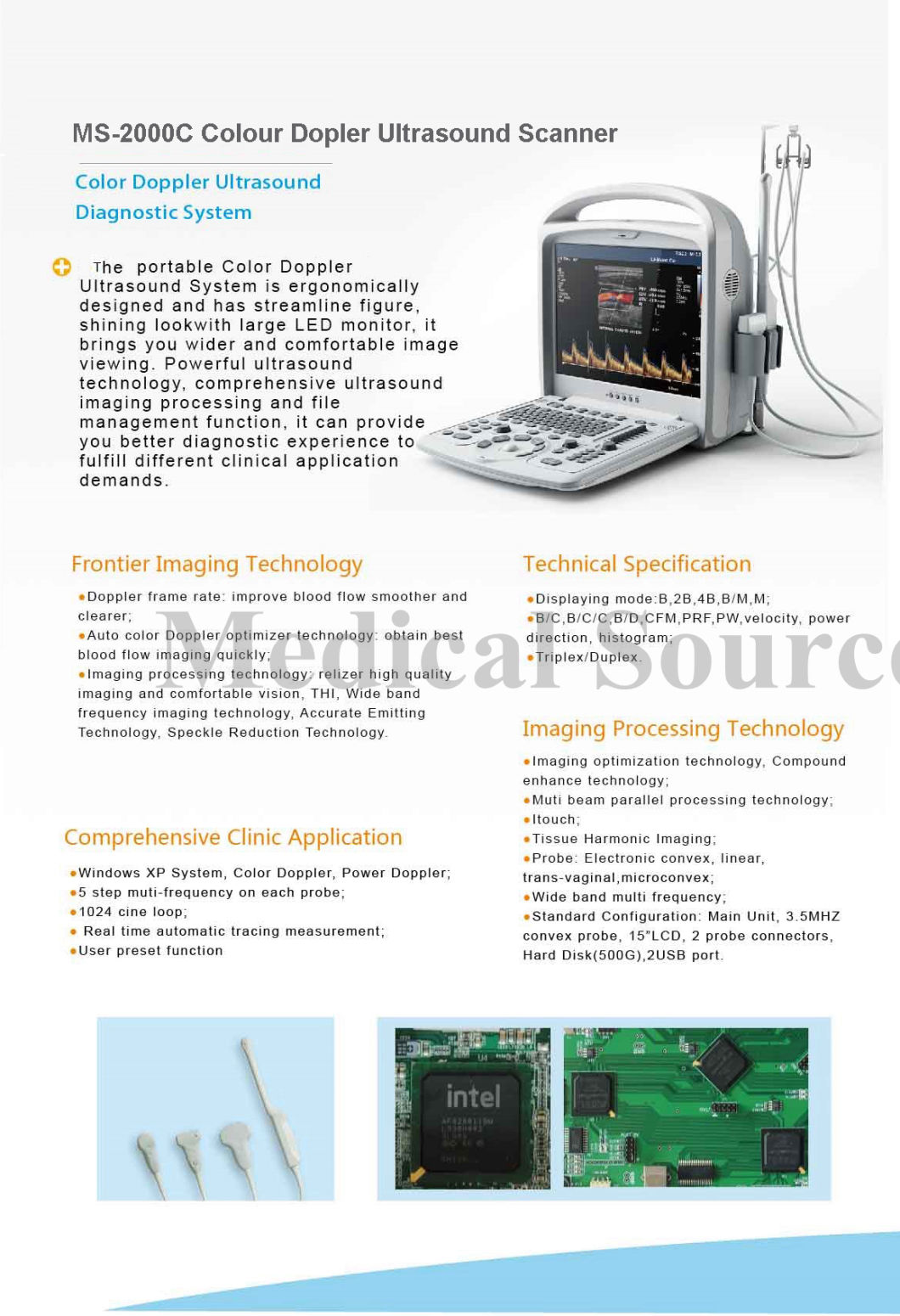 (MS-2000C) Portable Colour Doppler Ultrasound Scan Machine Ultrasound Scanner