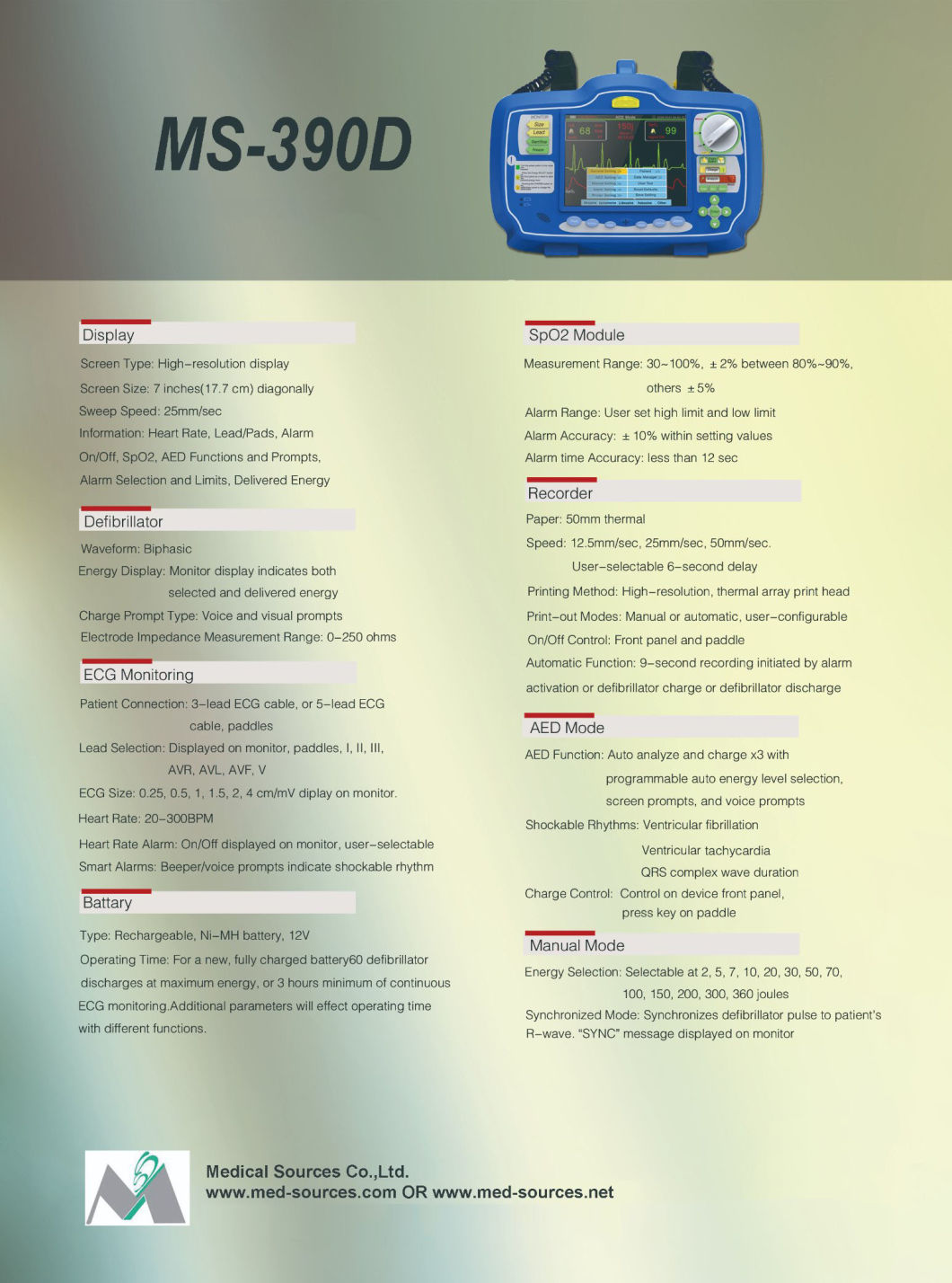 Desfibrilador Aed de hospital Desfibrilador externo autom&aacute;tico port&aacute;til con Ce