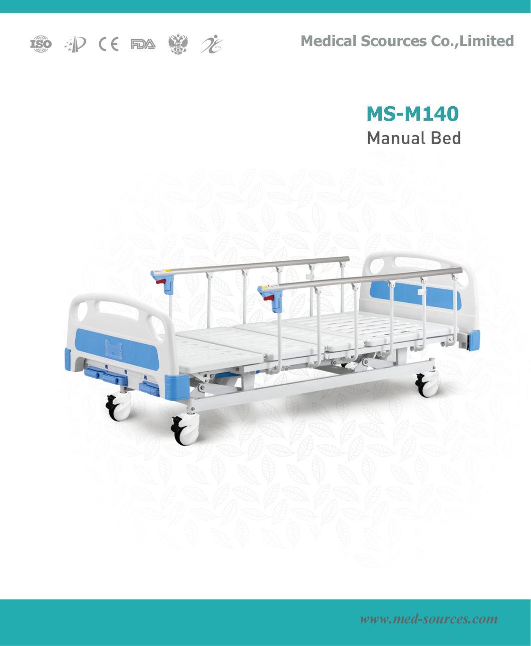 (MS-M140) Three Function Medical Manual Folding Bed Hospital ICU Bed