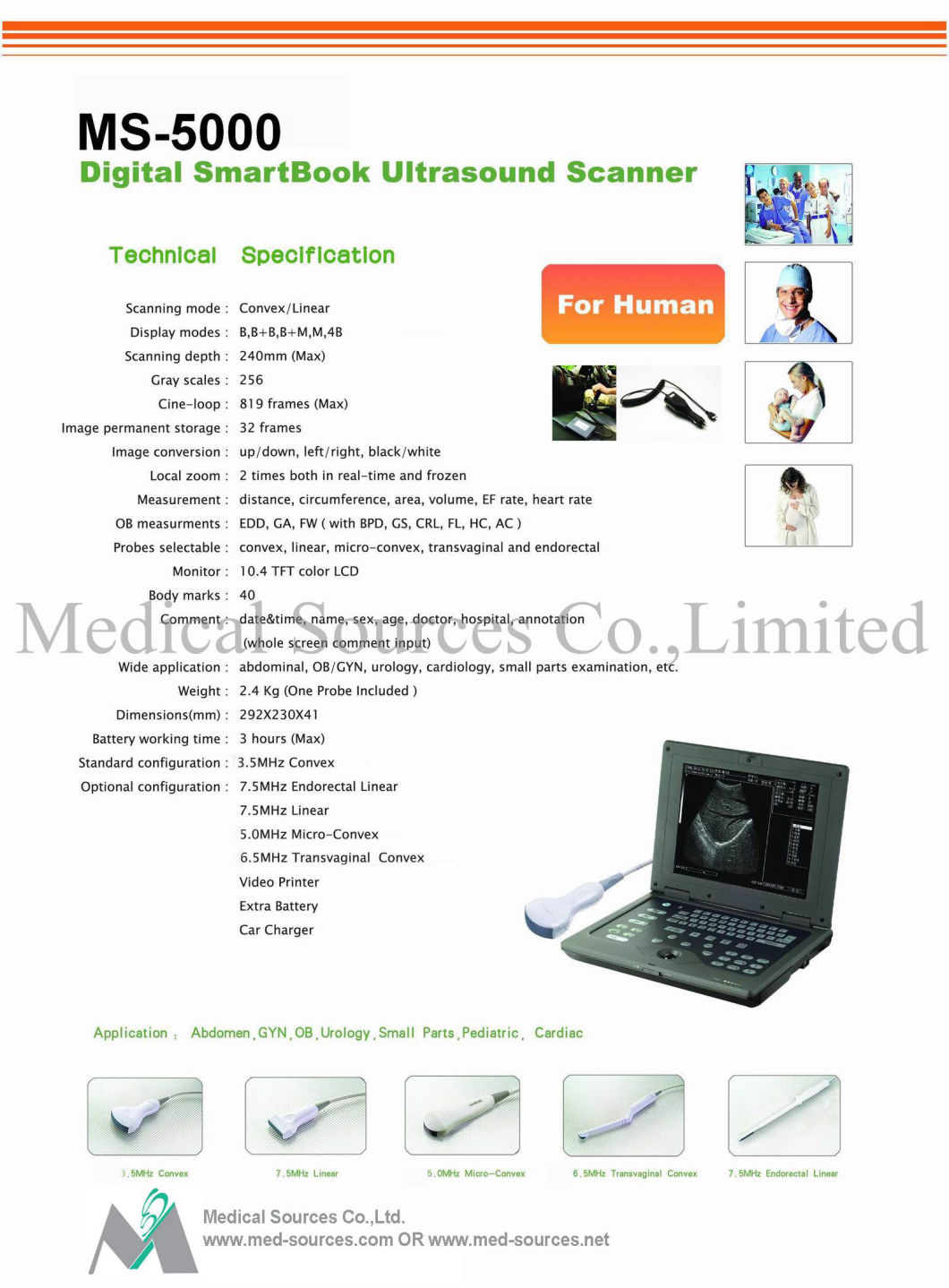 (MS-5000) Laptop Notebook Scanner Unit Digital Portable Ultrasound Scanner