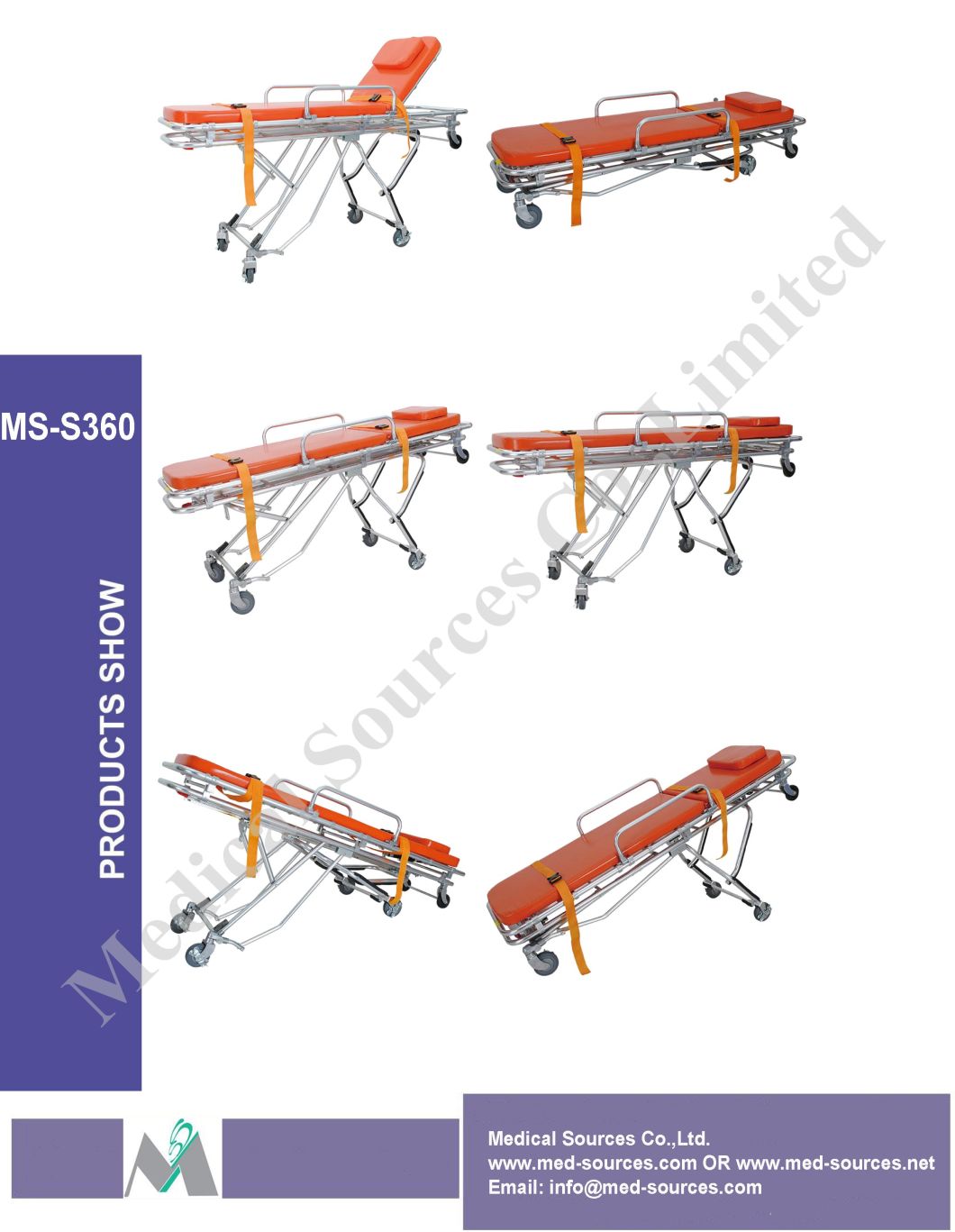 (MS-S360) Ambulance Stainless Steel Medical Stretcher Patient Transport Trolley