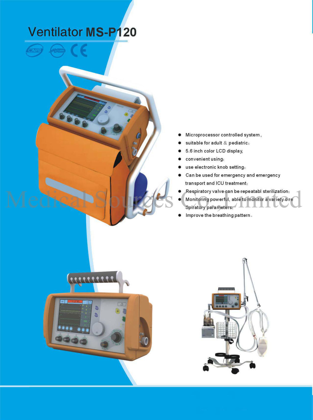 (MS-P120) Medical Use ICU Ambulance Transport Emergency Portable Ventilator