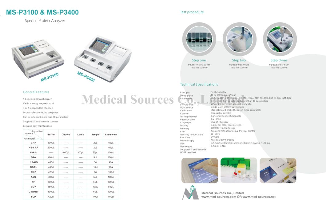 (MS-3400) Meilleure qualit&eacute; Analyseur de prot&eacute;ines portable haute sensibilit&eacute; Analyseur Hba1c