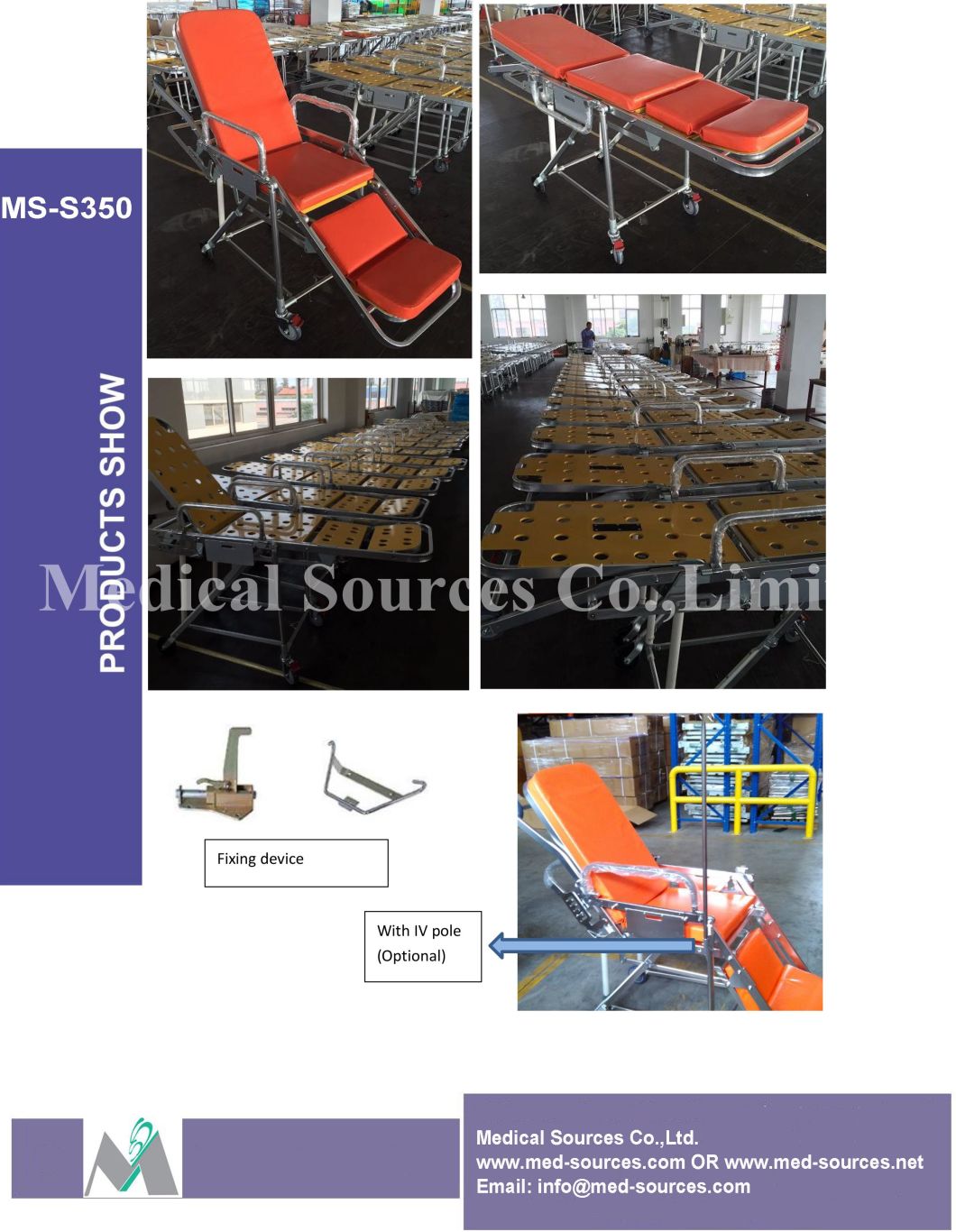 (MS-S350) Medical Stainless Steel Folding Patient Stretcher Trolley