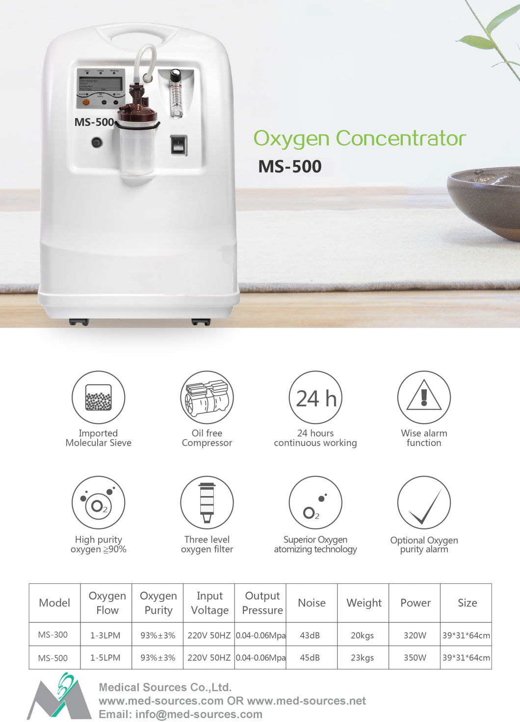 (MS-500) Low Noise Home Use High Purity 5L Oxygen Concentrator