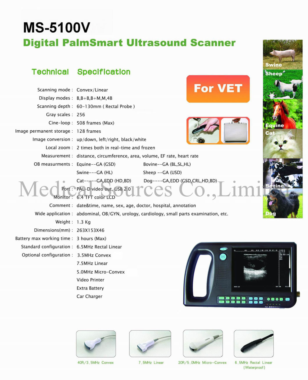 (MS-5100V) Medical Laptop Portable Vet Ultrasound Scanner Veterinary Scanner