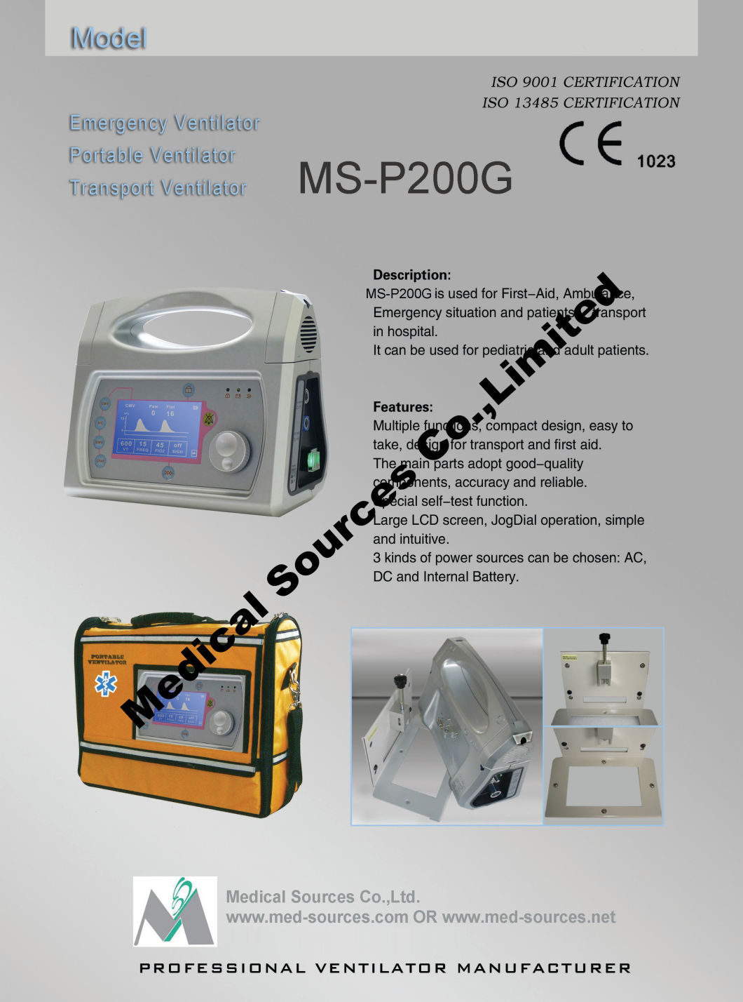 (MS-P200G) Medical First Aid Ambulance Emergency Transport Portable Ventilator
