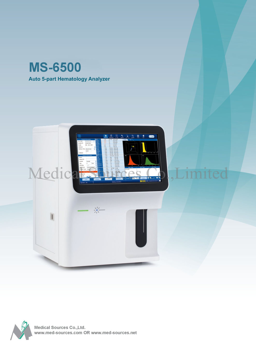 Ms-6500 Hospital Diagnosis Five Part 5 Diff Fully Automatic Hematology Analyzer